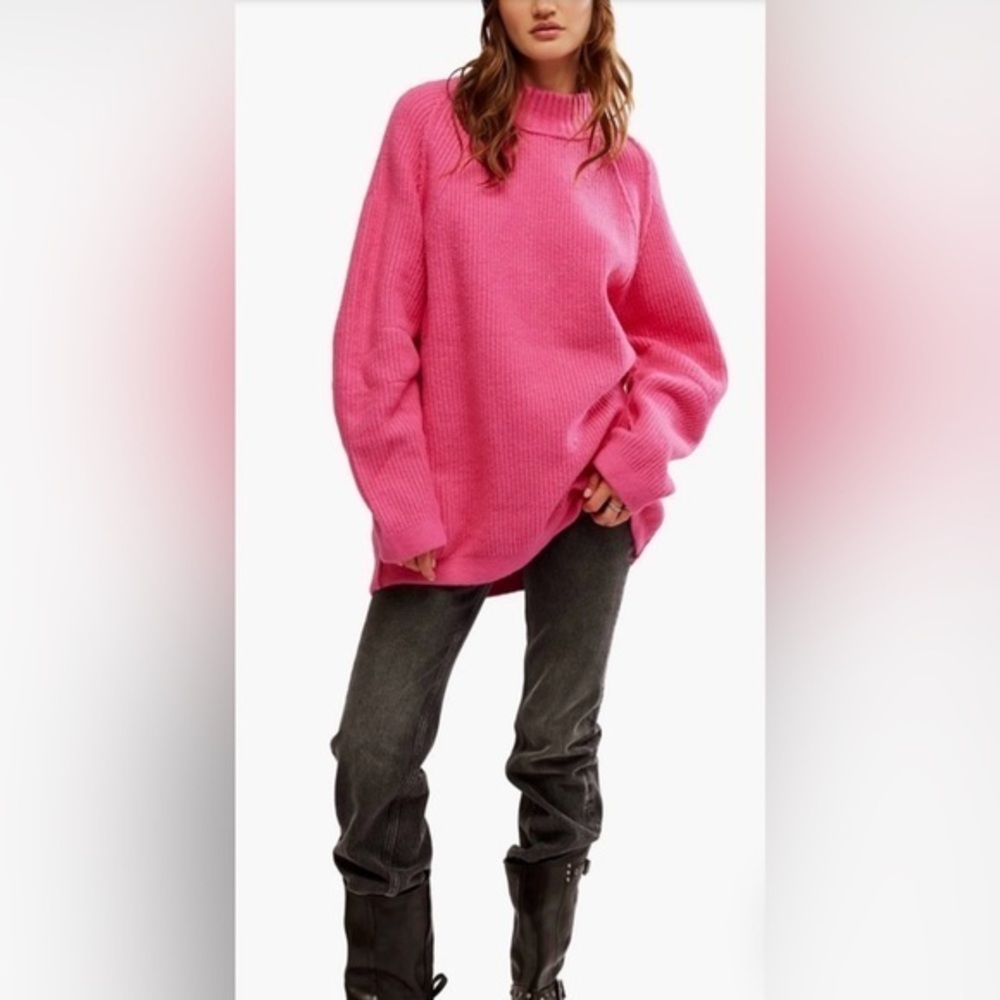 NWT Free People Small Sunbeam Sweater Hot Pink $168 Retail New Oversized